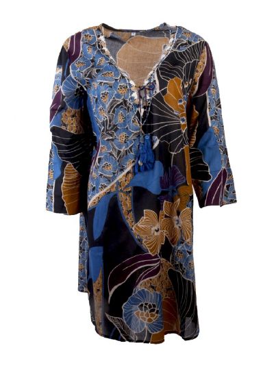 Lange tuniek in zwart met bloemenprint