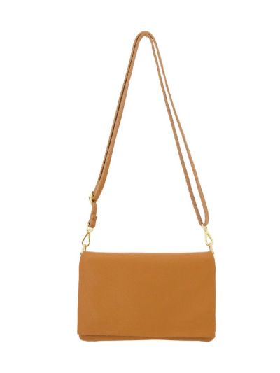 Leren fold-over clutch in cognac