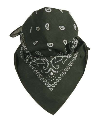 Legergroene bandana / boerenzakdoek met klassiek motief