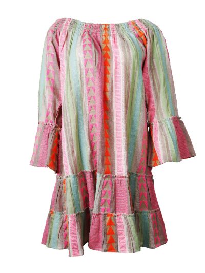 Leila off-shoulder jurkje met aztekenmotief