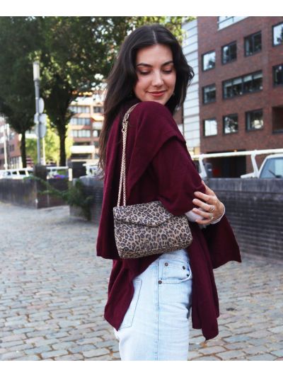 Suède tas met leopardprint