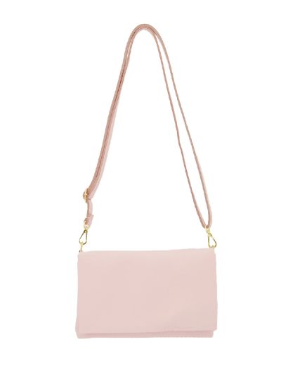 Leren fold-over clutch in lichtroze