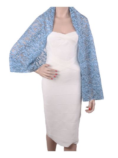 Lichtblauwe kanten bolero stola met bloemmotief