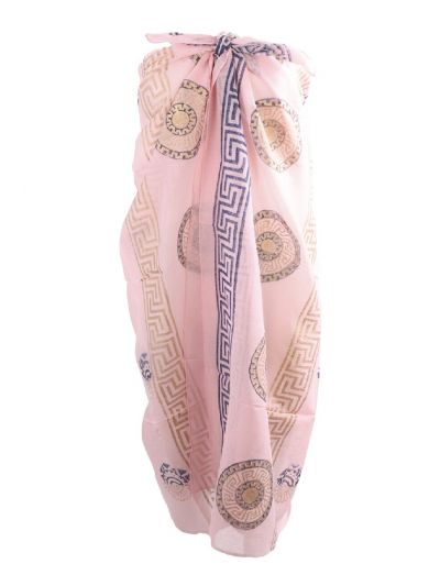 Lichtroze sarong met Griekse ornamenten print 