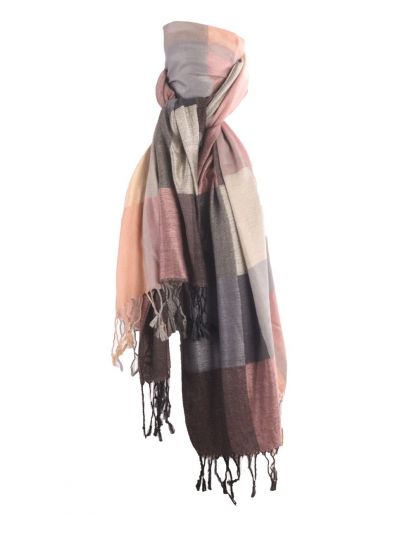 Pashmina sjaal met kleurvlakken in licht-oudroze en grijs