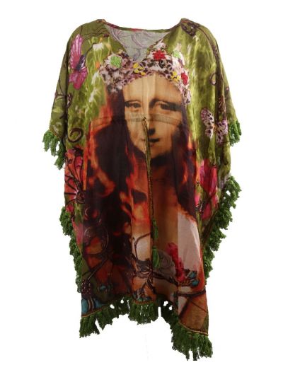 Lange katoenen kaftan met Mona Lisa print 