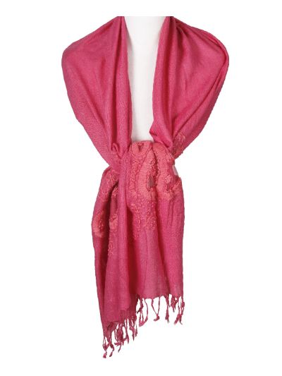 Linnen pashmina sjaal met borduursel – fuchsia