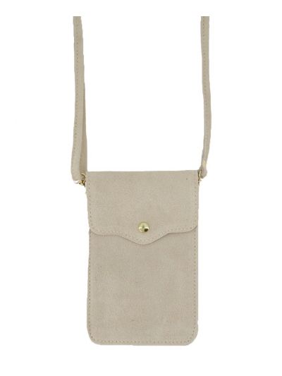 Lichtbeige suede telefoontasje