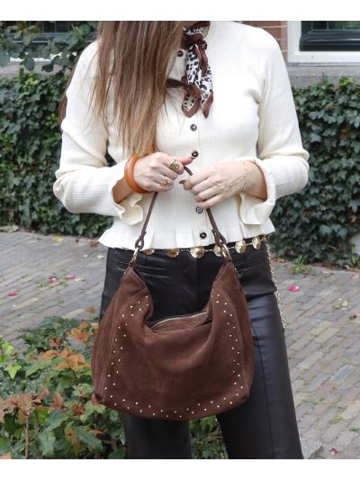 Lottie suède handtas met studs