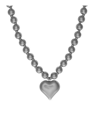 Metallic kralenketting met hart bedel 