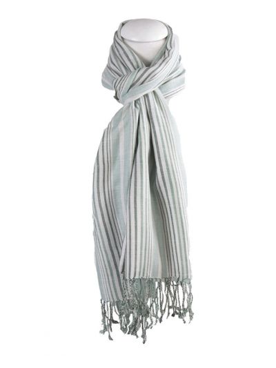 Off-white sjaal met mint en donkergroene strepen