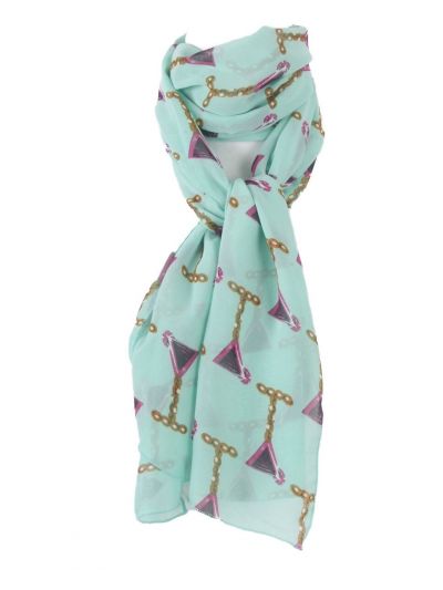Mintgroene crêpe voile sjaal met cocktail print
