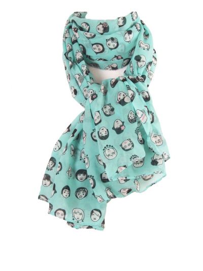 Mintgroene sjaal met fashion thema