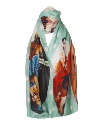 Mintgroene sjaal met pin-up style print
