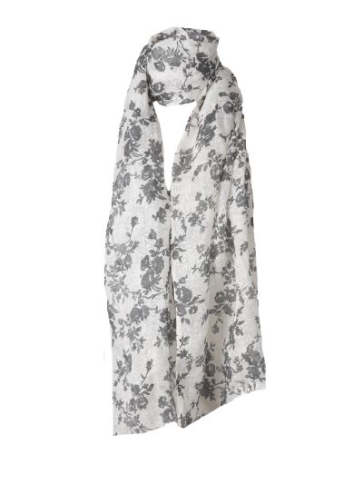 Witte linnen sjaal met grijze floral print
