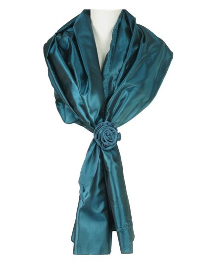 Petrol stola van taft met losse rozen corsage 