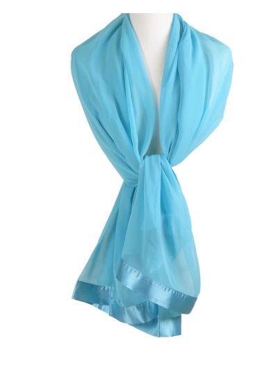 Aqua blauwe crêpe voile stola met satijnen rand