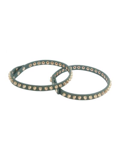 Trendy legergroene laars riempjes met goudkleurige studs