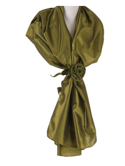Olijfgroene stola van taft met losse rozen corsage 