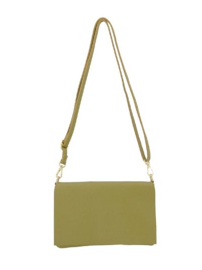 Leren fold-over clutch in olijfgroen