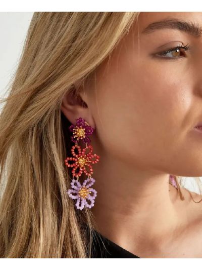 Bloemen oorbellen in roze en oranje