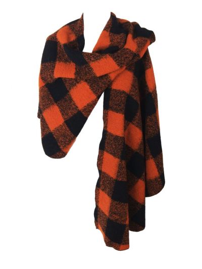 Omslagdoek/cape met oranje en zwarte ruiten