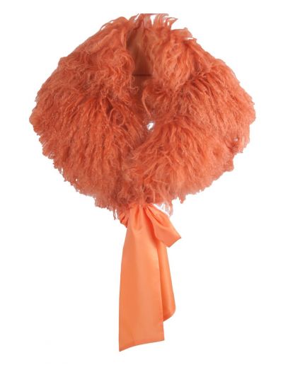 Oranje schapenvacht stola met lintsluitng