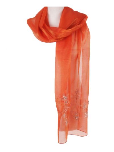 Oranje organza stola  geborduurd met zilverdraad