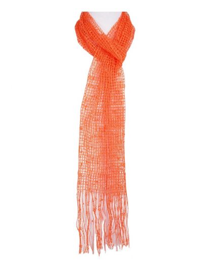 Oranje netsjaal met pailletjes en franje