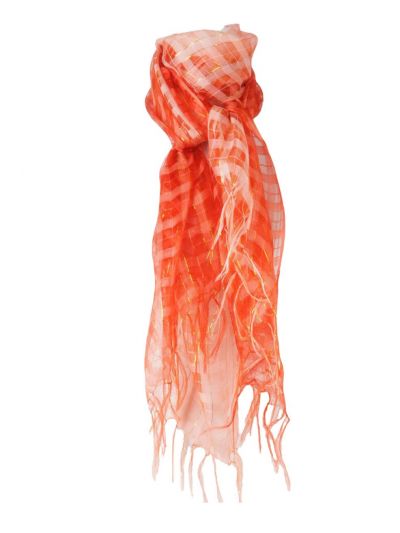 Donkeroranje organza sjaal met goudkleurig lurex