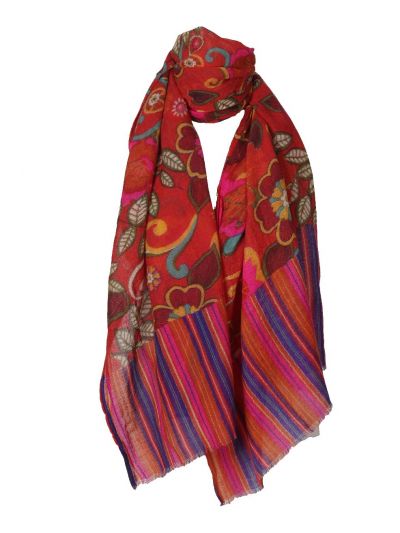 Wollen sjaal in oranje met bloemenprint
