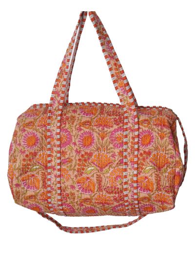 Gewatteerde weekend tas in oranje bloemenprint