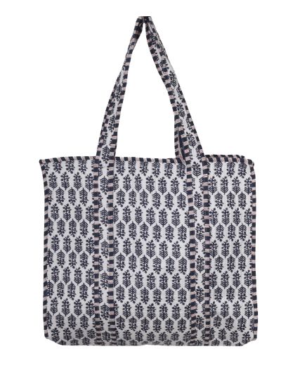 Gewatteerde schoudertas/shopper ornamentprint in donkerblauw
