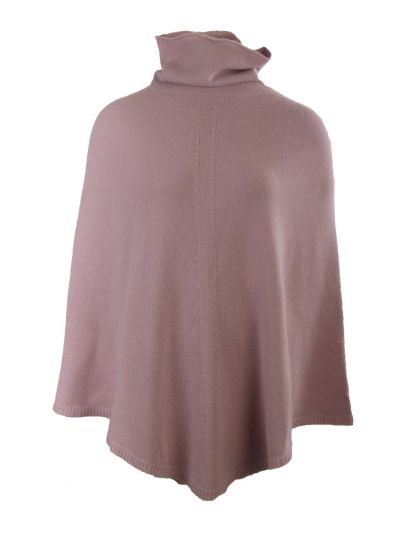 Licht-oudroze poncho met col van 100% kasjmier