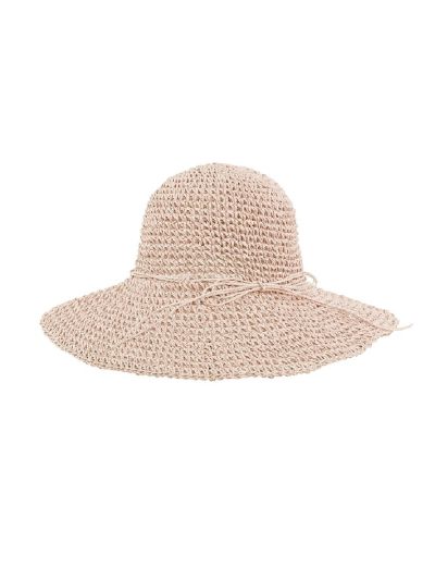 Gevlochten strohoedje in roze met strikje