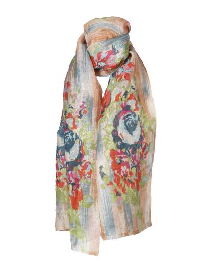 Beige sjaal met bloemenprint 