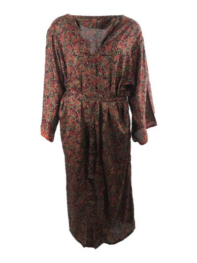 Lange zijde-blend kimono met paisley print in rood-groen
