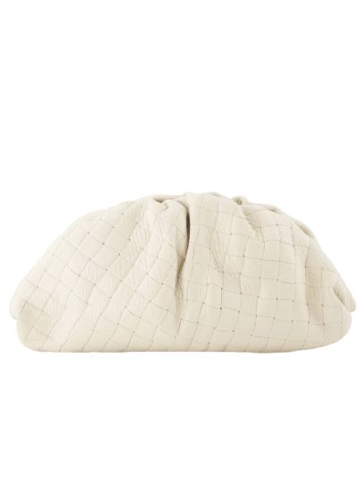 Leren gevlochten crossbody clutch in lichtbeige