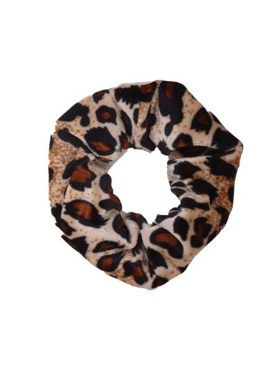 Velvet Scrunchie met panterprint in ecru