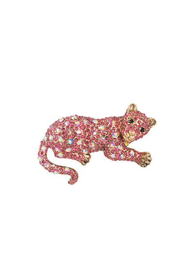 Broche panter met roze strass steentjes