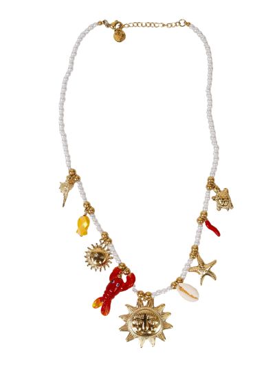 Parelketting met kreeft en zon bedels 