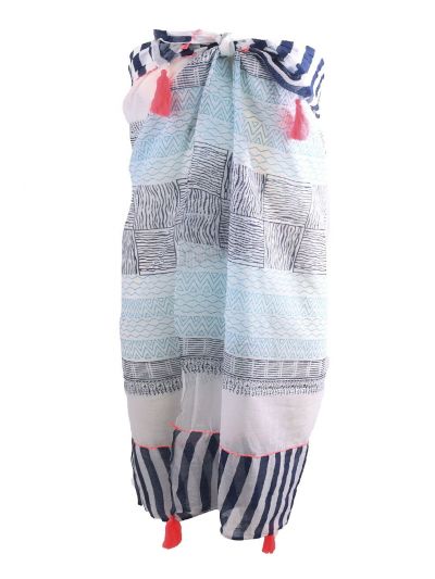 Katoenen sarong met diverse prints in donkerblauw