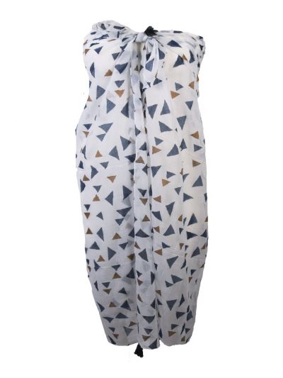 Pareo met grafische print in donkerblauw en goud