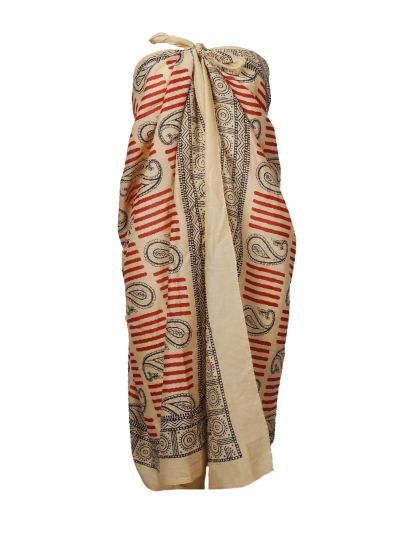 Zandkleurige sarong met rode paisleyprint