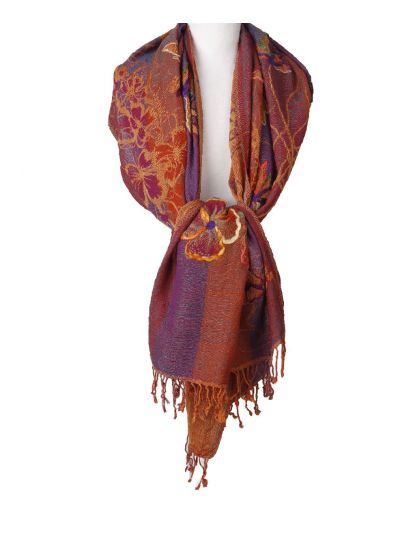 Wollen pashmina sjaal in paars en oranje