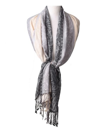 Pashmina sjaal in lichtbeige en grijs