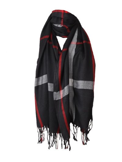  Pashmina sjaal in zwart met klassiek ruitpatroon