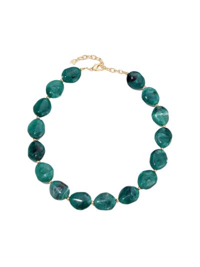 Tess kralenketting met natuursteenlook in petrol