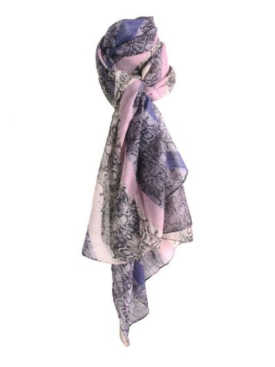 Sjaal met panter print in blauw en oudroze