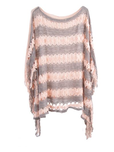 Gehaakte poncho in roze-grijs